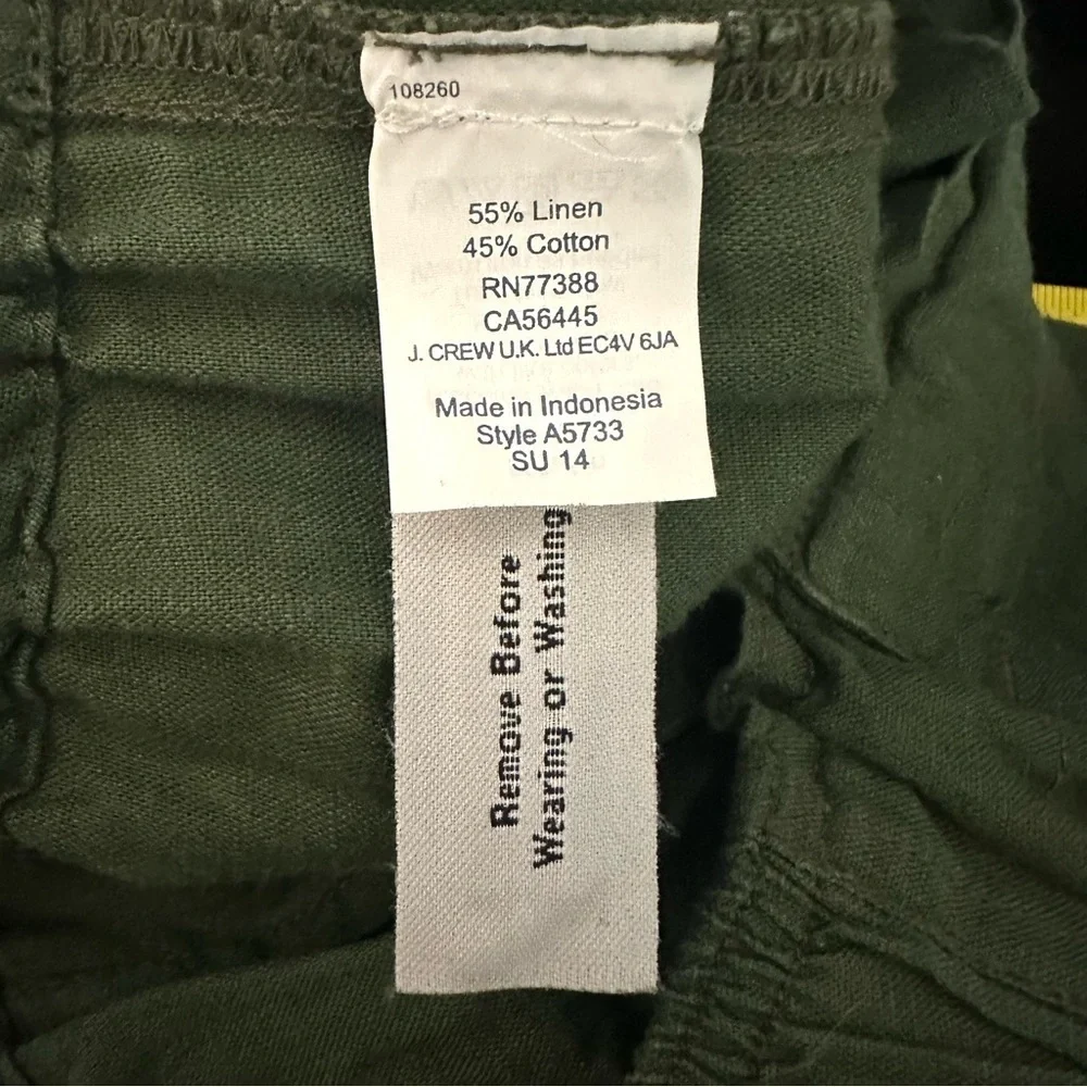 J. Crew Linen Blend Green Cargo Pants for Women Size 2